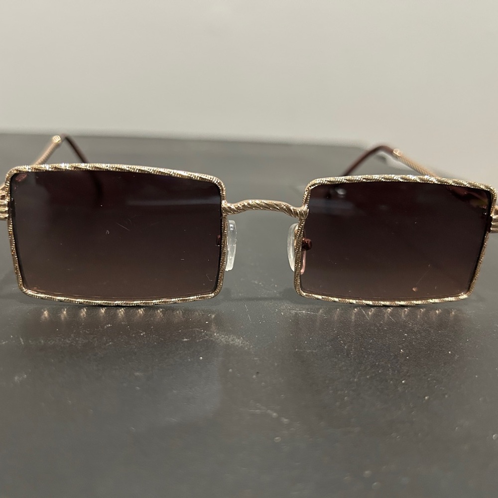Gold Frame Rectangular Sunglasses - image 1